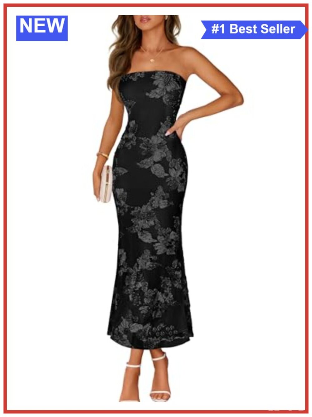 Women's Strapless Off Shoulder 3D Floral Maxi Dress Formal Wedding Guest Bodycon